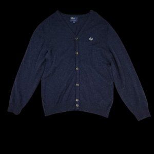 Fred Perry Lambs Wool Cardigan Dark Navy Large Made in UK